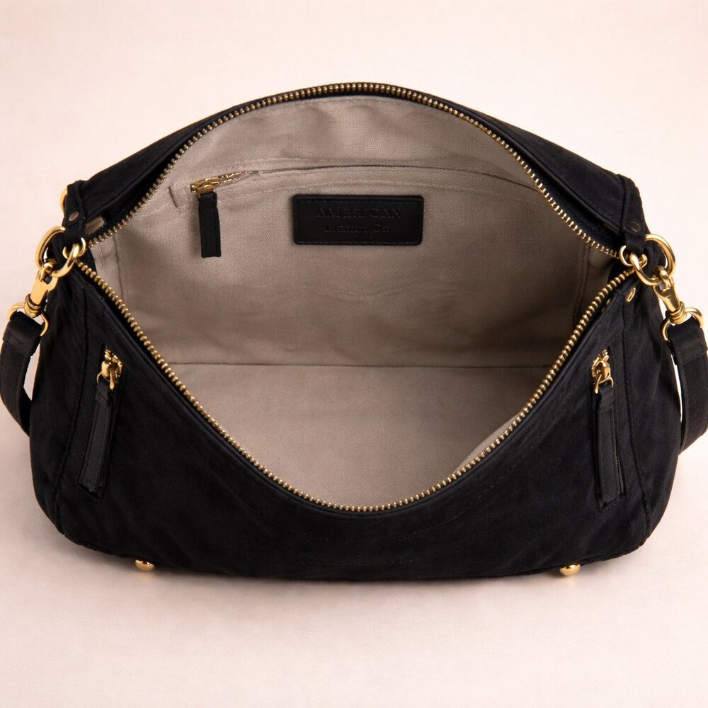 American Leather Co. Ella Black Nubuck Leather Crossbody Foldover Clutch Bag - Picture 8 of 8